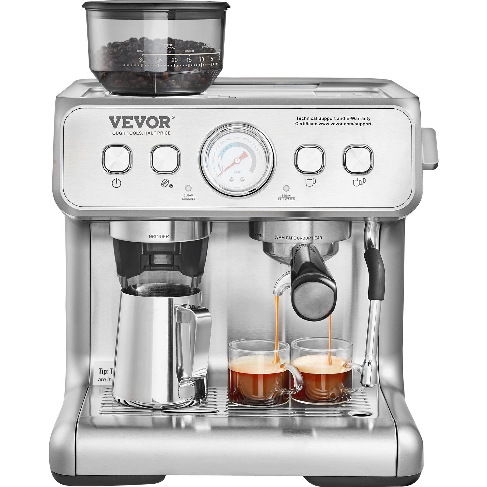 VEVOR Espresso Machine with Grinder, 15 Bar Semi-Automatic Espresso Coffee Maker with Milk Frother Steam Wand VEVOR Espresso Machine with Grinder, 15 Bar Semi-Automatic Espresso Coffee Maker with Milk Frother Steam Wand